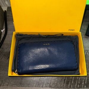 Fendi Navy Leather Zip Wallet